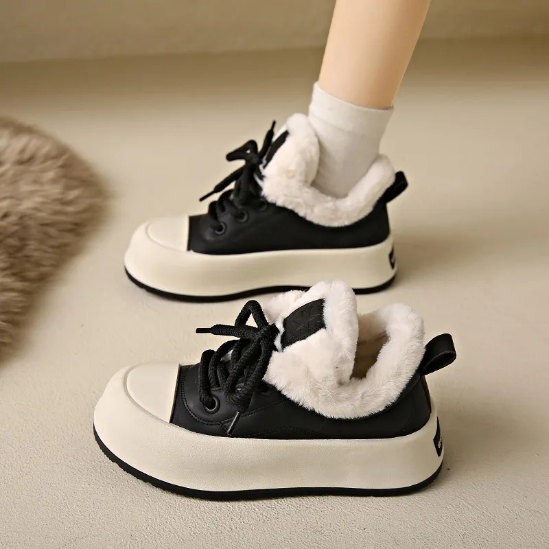 New winter European Station Fleece-lined Warm Cotton Shoes Explosive Thick Bottom Casual Women's Shoes Rubber Upper