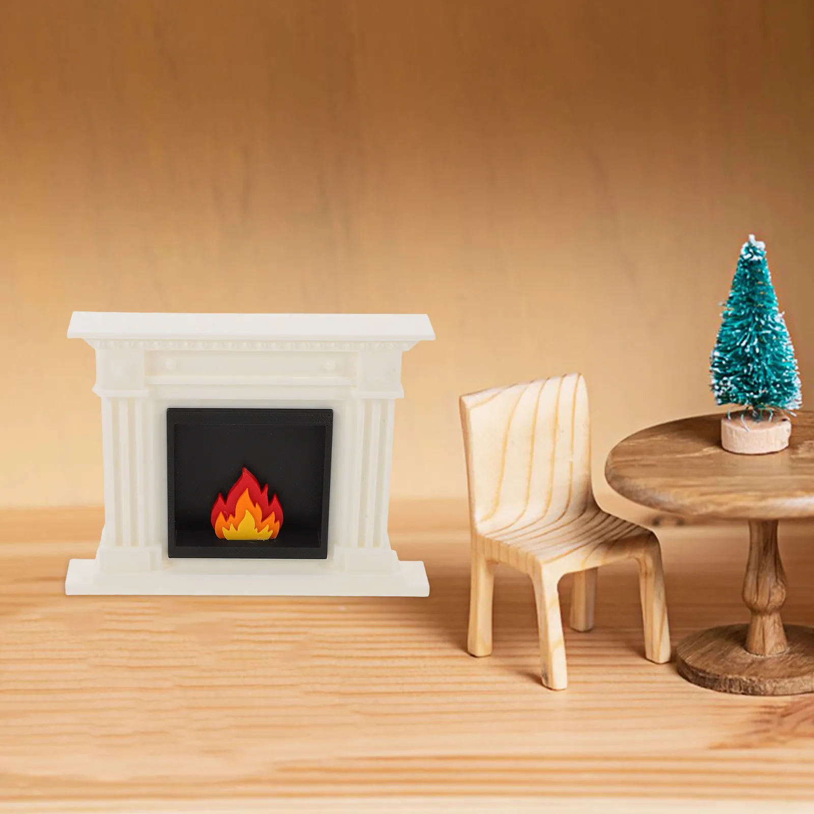 

Миниатюрный камин с имитацией винтажного белого каминного порталы, романтическим пламенем и атмосферой, украшение для рождественской деревни и сказочного сада