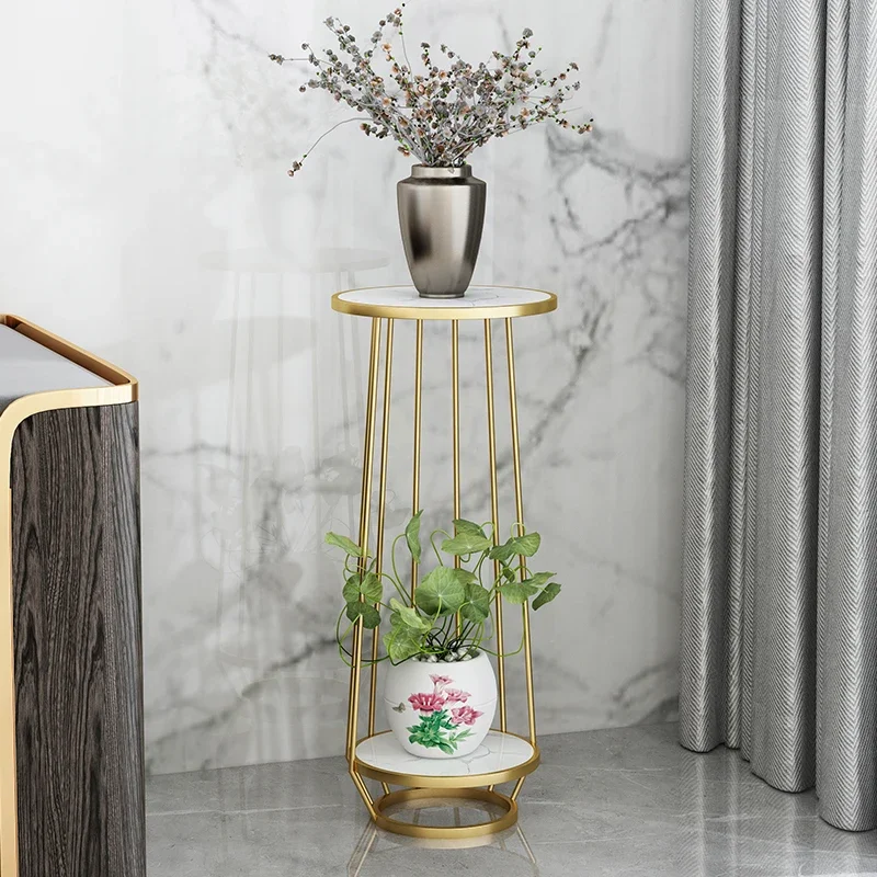 Nordic Multi-Layer Plant Stand: Light Luxury Iron Art Shelves, Marble Plant Holder, Living Room Flower Pots Display