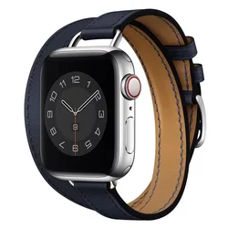 Slim leather strap for Apple watch Ultra 10 9 8 7 6 5 4 SE band 45mm 44mm 41mm 40mm 42mm 46mm Sport double loop leather strap