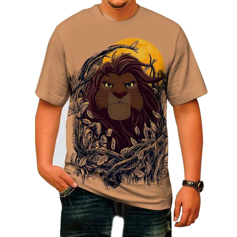 The Lion King Men's T-shirt Disney Simba Men's T-shirt 3D Cartoon Printing New Short Sleeve Summer Oversized Men's Clothing