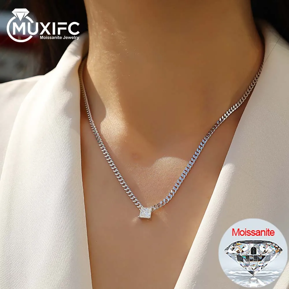 

MUXIFC Moissanite Cuban clavicle chain for Women Men 925 Sterling Silver Cultivate Emeralds Necklace GRA Certified Fine Jewelry