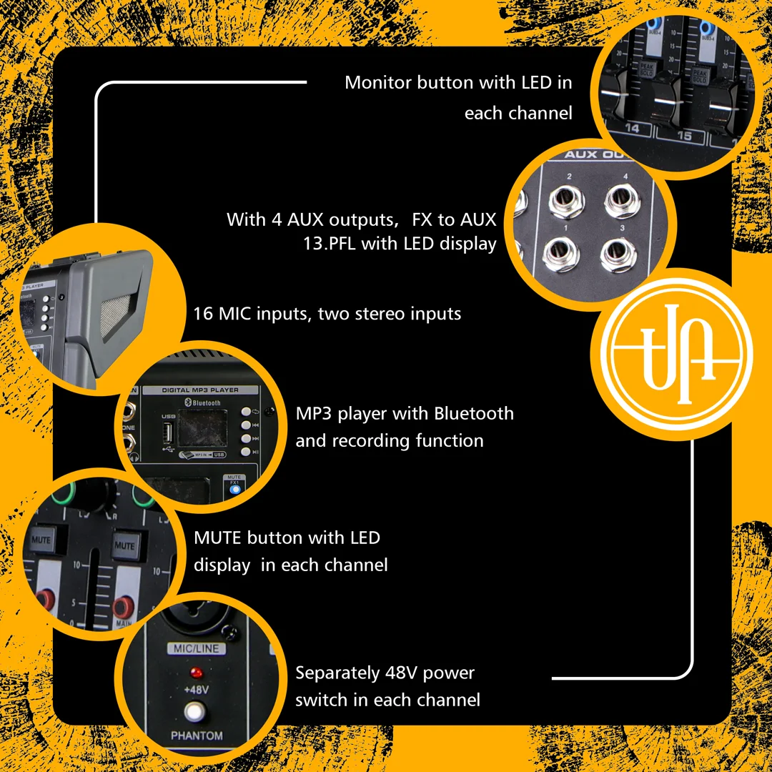 CF-18 معدات الصوت المهنية Dj تحكم وحدة التحكم خلاط المزدوج 99 تأثيرات DSP أربعة مخرجات AUX 16 مدخل MIC