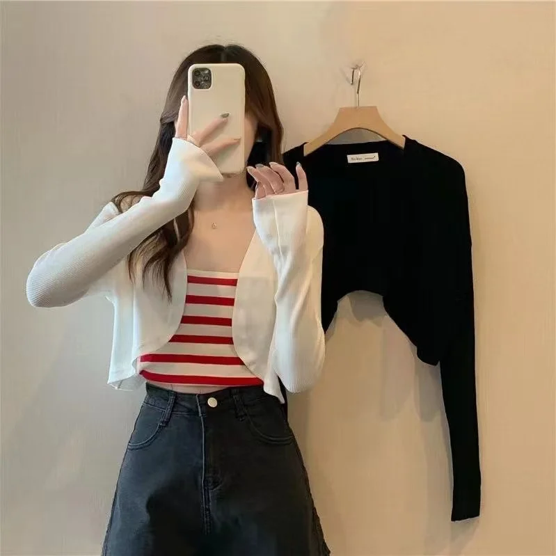 Shrug Top Long Sleeve Open Front Crop Cardigan Sweater Summer Bolero Top Women Teen-girl 90s Y2K Outfit