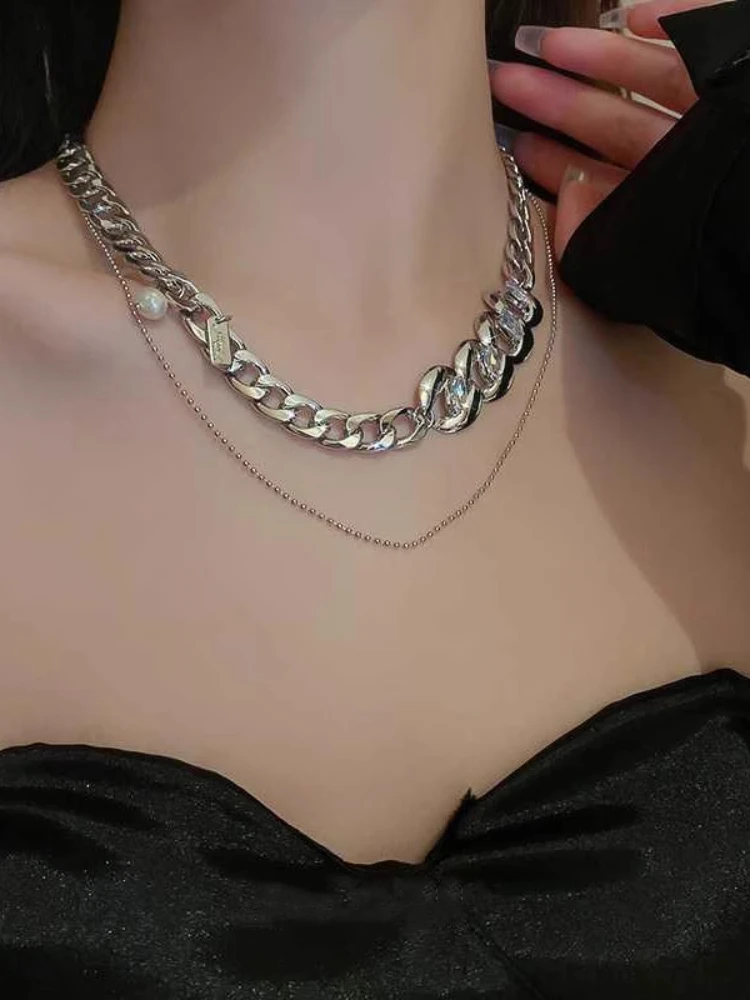ダイヤモンドセット スプライシング スターリング シルバー キューバ ネックレス レディース ライト ラグジュアリー ニッチ ハイエンド 二層鎖骨チェーン