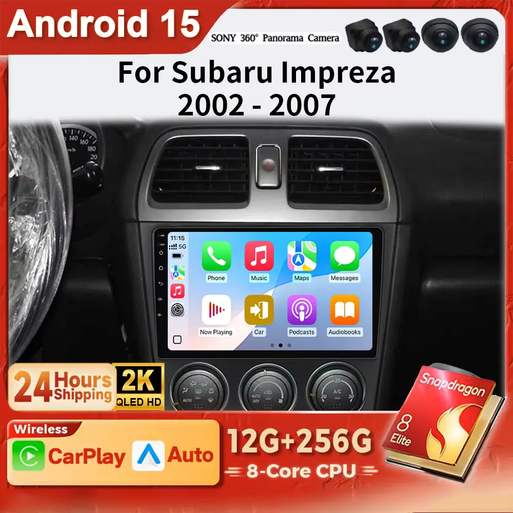Android 15 2K QLED Car radio Carplay Screen For Subaru Impreza GD GG 2003 - 2007 Multimedia player CarPlay DSP DVD 4G WIFI BT