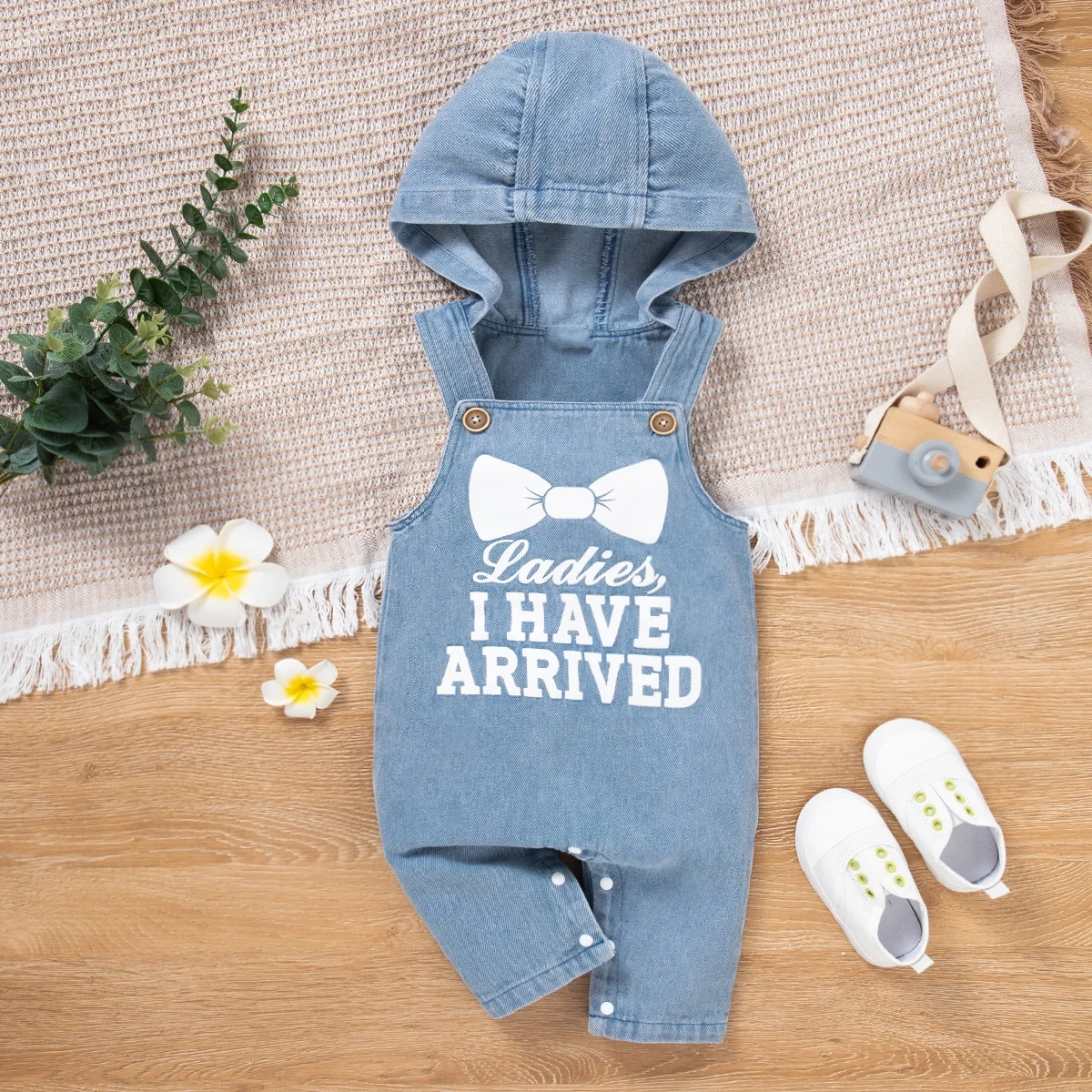 Girls Denim Romper with Hat Vintage Washed Jeans Jumpsuit Baby Crawling Clothes Retro Style Overalls for Infants
