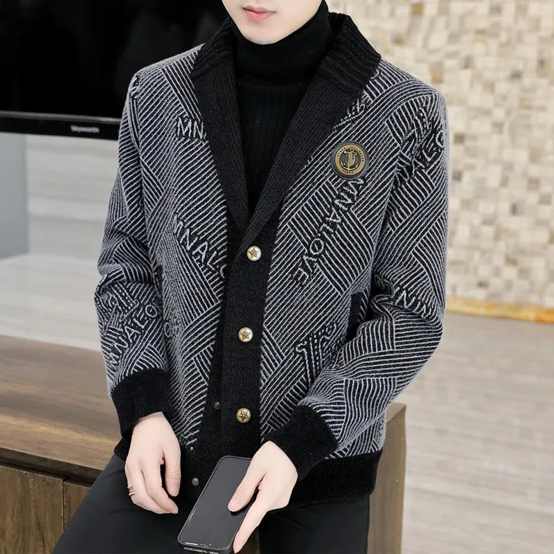 

Large Size Knitted Shawl Collar Luxury Fashionable Coats For Mens Vintage Gentleman Jackets Husband Social Designer Clothing Man