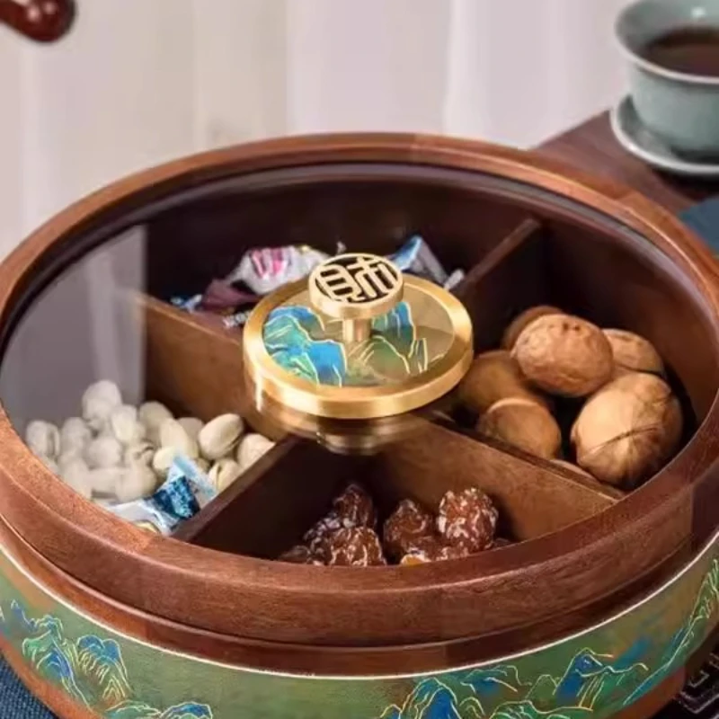 

Solid wood dried fruit box light luxury high-end grid fruit plate with lid