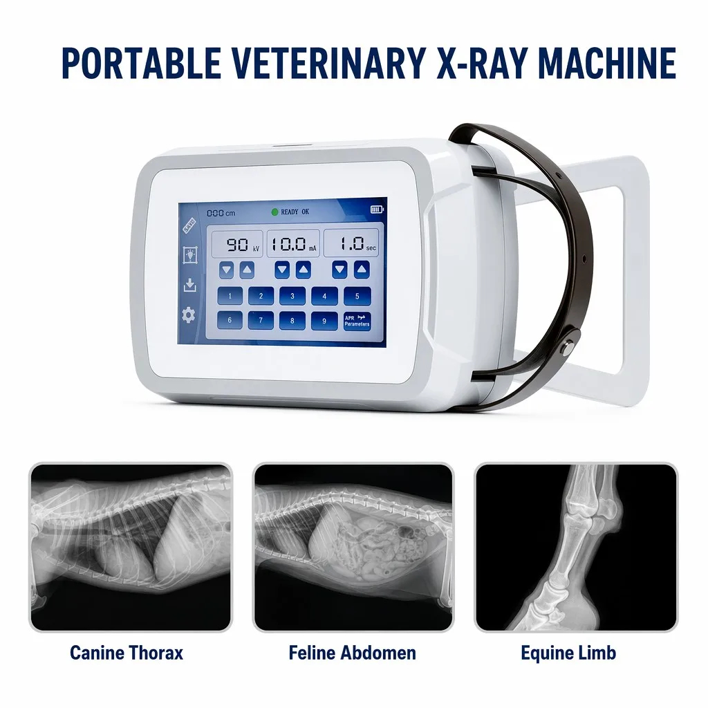 Portable veterinary X-ray machine, handheld digital radiology device, high-resolution imaging, suitable for mixed animal practic