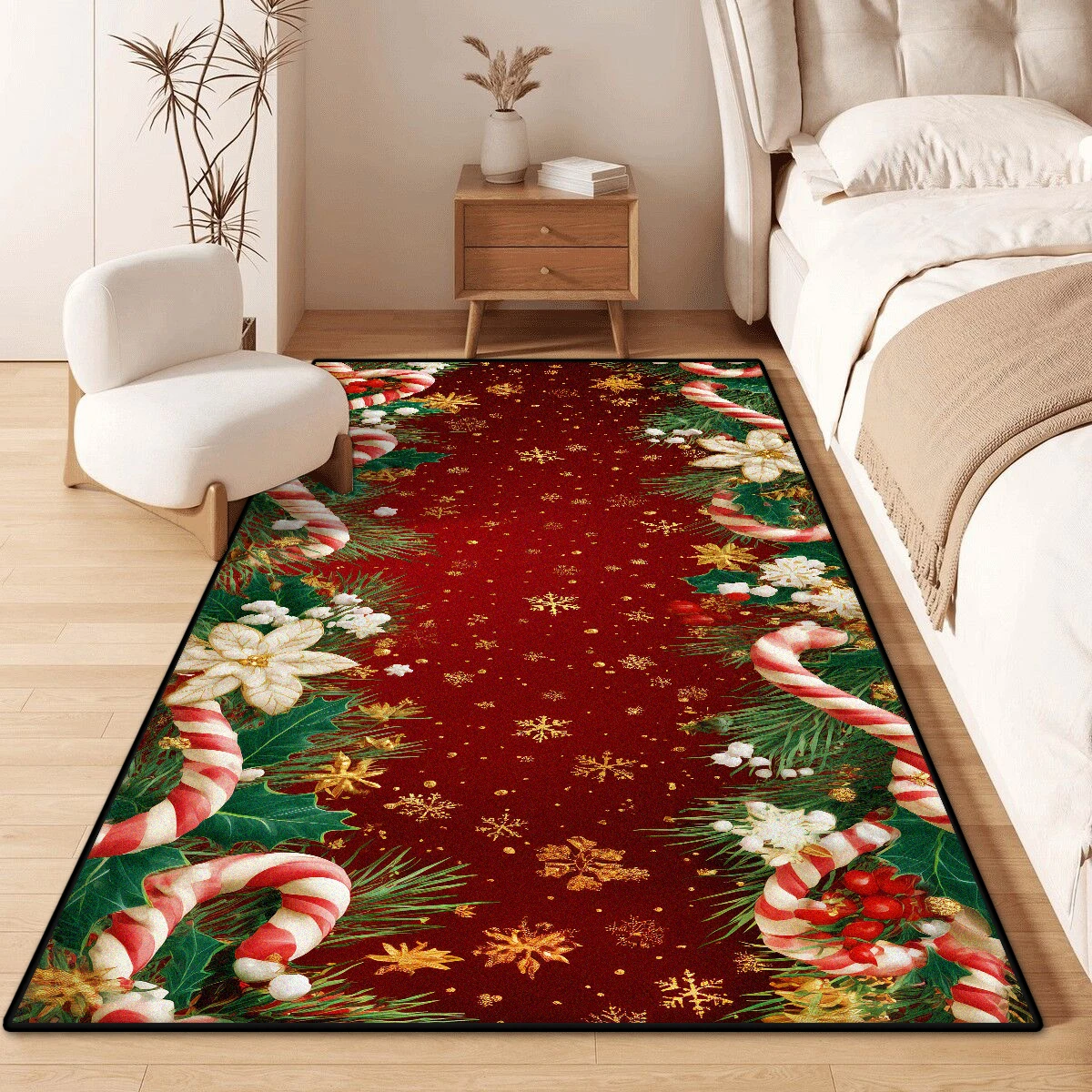 

Новогодний Рождественский красный ковер Спальня Прикроватное одеяло Ковер Гостиная Диван Журнальный столик Подставка для ног Окно Комод Коврики