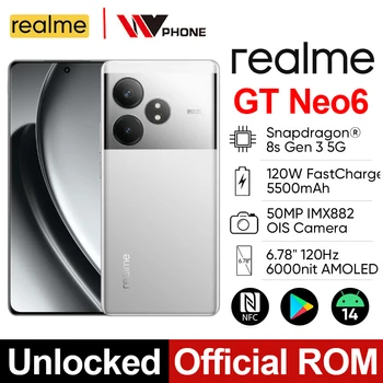 Realme 공식 ROM 잠금 해제 GT Neo 6 5G 스냅드래곤 8s Gen 3 50MP OIS 6.78 인치 120Hz 6000nit 슈퍼 디스플레이, 5500mAh 120W NFC 