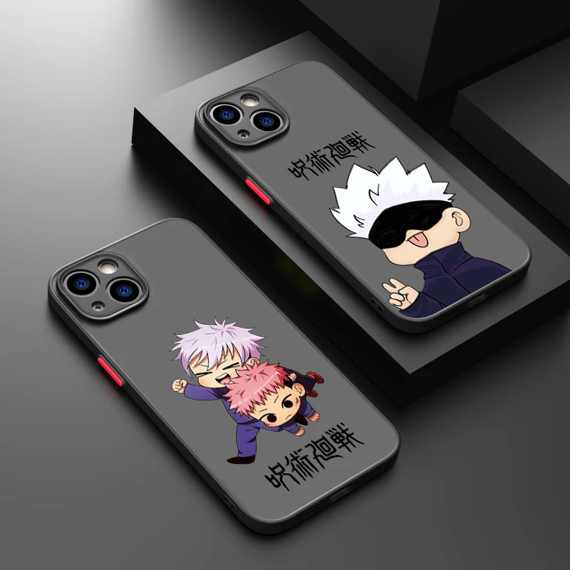 Cartoon Jujutsu Kaisen Phone Case For iPhone 15 14 13 12 11 Pro Max mini XS XR X 8 7 6 Plus SE TPU Frosted Translucent Cover