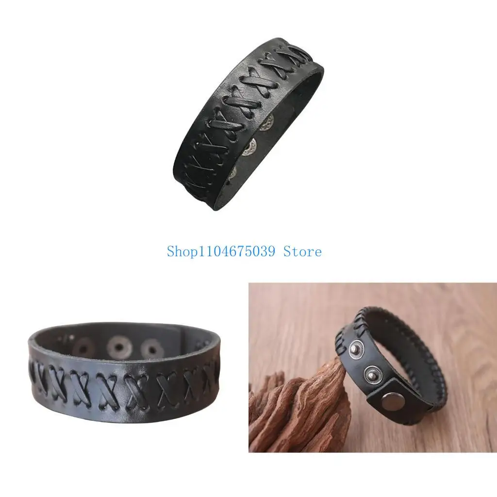 5ASD سوار الفرقة الجلدية المقلدة على حبل الحبل معصمه من الفولاذ المقوى المقاومة للضرب ملحق أزياء الأزياء للرجال #1