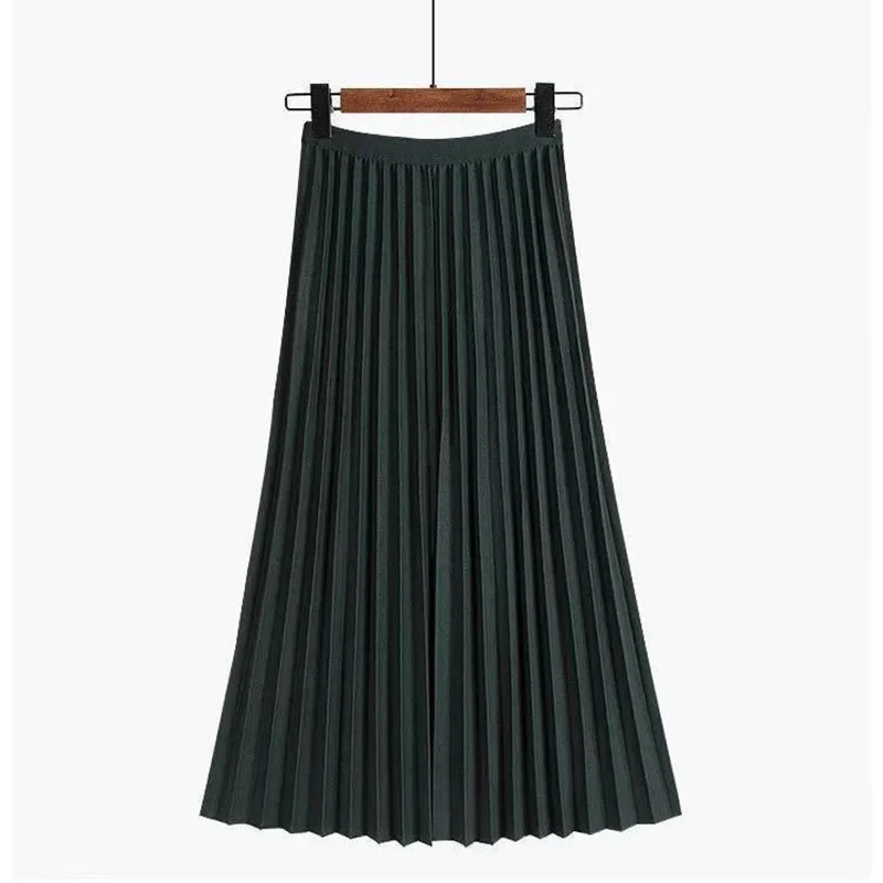 Lucyever 2025 New High Waist Pleated Skirt Women Spring Summer All-Match Midi Skirts Korean Style Mid-Length A-Line Skirt Female