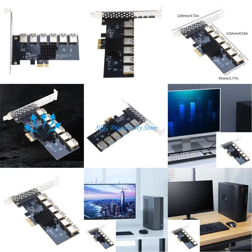 

U75B PCIE 1x to 16x Adapters Board Extension Card PCIE 1 to 6 USB3.0 Adapters Card