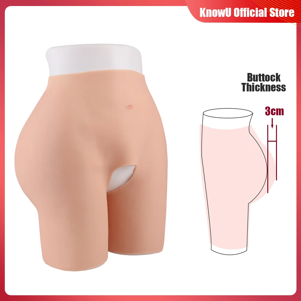 

KnowU New Silicone Pants Open Crotch Panties Butt Enhance1.2/1.4/2/3cm Tummy Control Shapewear Fake Buttocks for Cosplay