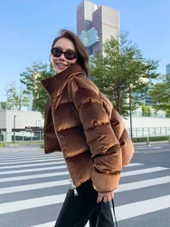 Coffee colored velvet short down jacket for women winter new high-end stand collar thicken warm 90% goose down jacket