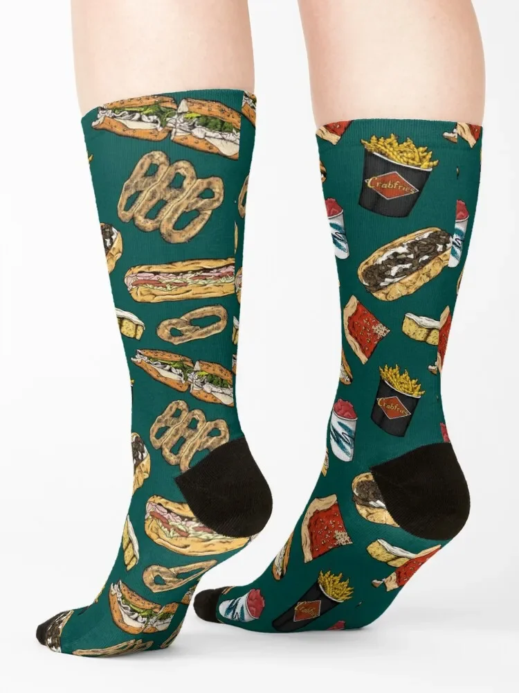 Philly Foods Pattern - Dark Green Socks funny gifts set Designer Man Socks Women\'s