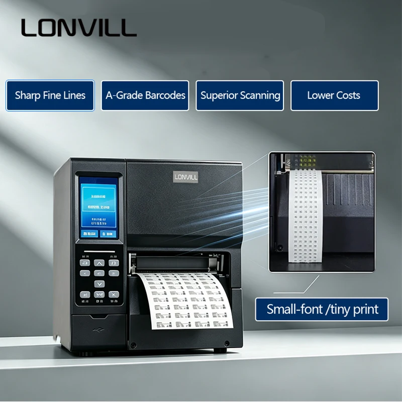 LONVILL 12ips 600dpi Industrial RFID Printer 4inch Touchscreen Industrial Thermal Transfer Printers for On-Metal Tag Encoding