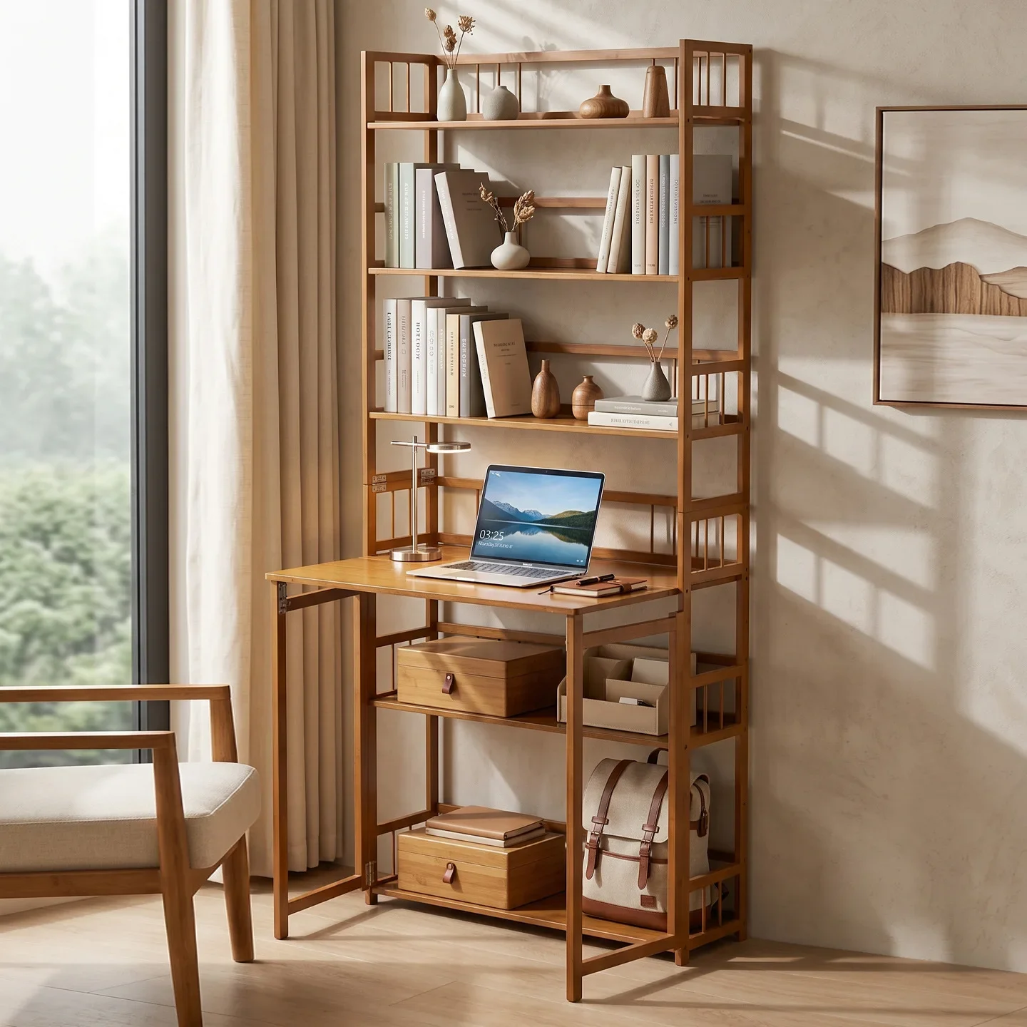 New folding table learning and writing bookshelf  integrated table small apartment household bedroom simple computer table