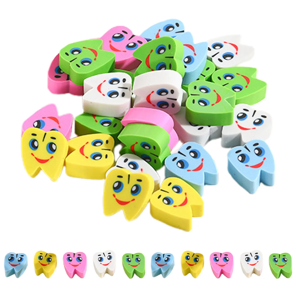 

70pcs Tooth Shaped Colorful Pencil Erasers Drawing School Office Supplies Novelty Cartoon Erasers Bulk