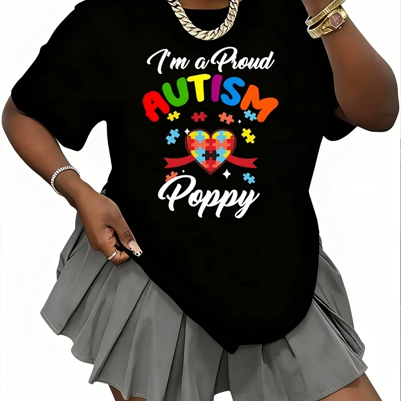 Proud Autism Poppy Women's 100% Cotton T-Shirt Fun Print Short Sleeve Top Casual Round Neck Tee S-5Xl