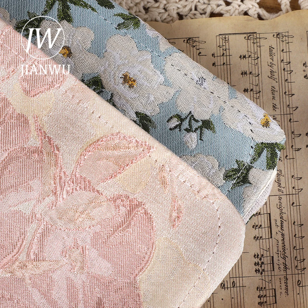 JIANWU A5 Literary Embroidered Fabric Button Loose-leaf Notebook Flower Butterfly Cover Creative DIY Student Supplies Stationery