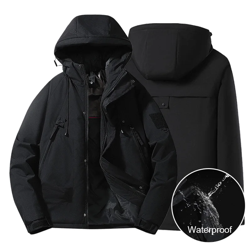 Zimowa kurtka parka z grafenu, męska, wiatroodporna, wodoodporna, z kapturem, taktyczna kurtka outdoorowa, do dojazdów do pracy, z wieloma kieszeniami, kurtka puchowa.