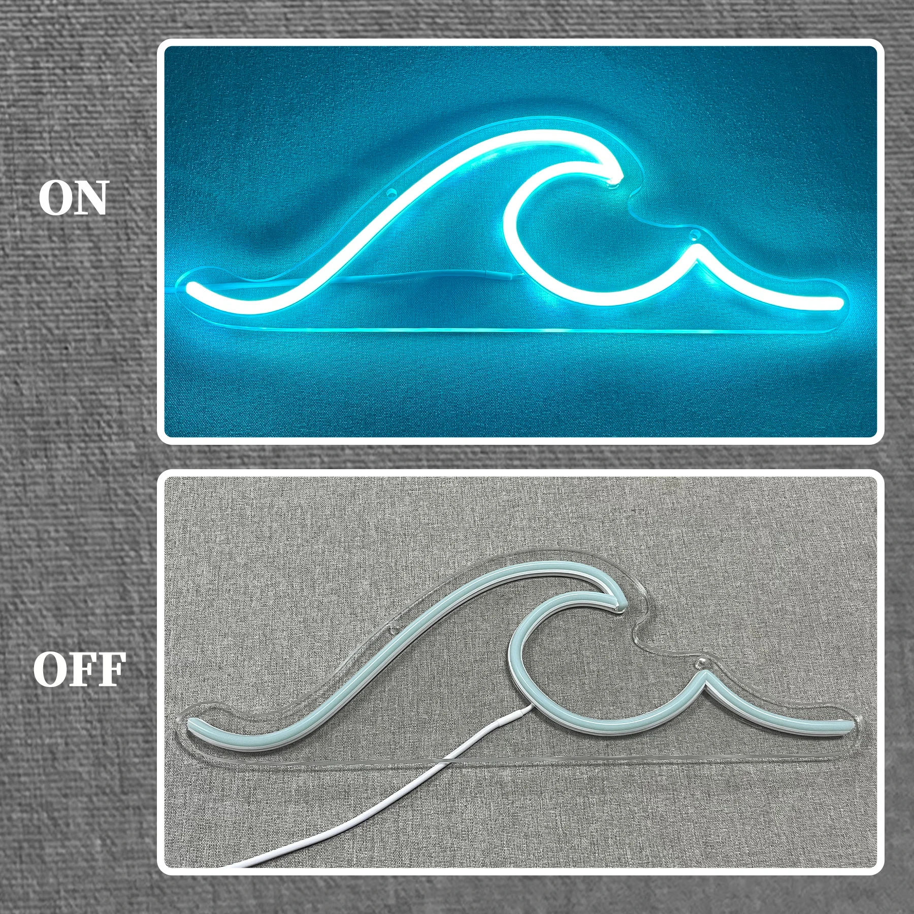 Wave Neon Lights for Bedroom, Wave Sign Ocean Neon Night Lights, USB Powered with Switch, Tropical Decoration for Living Room