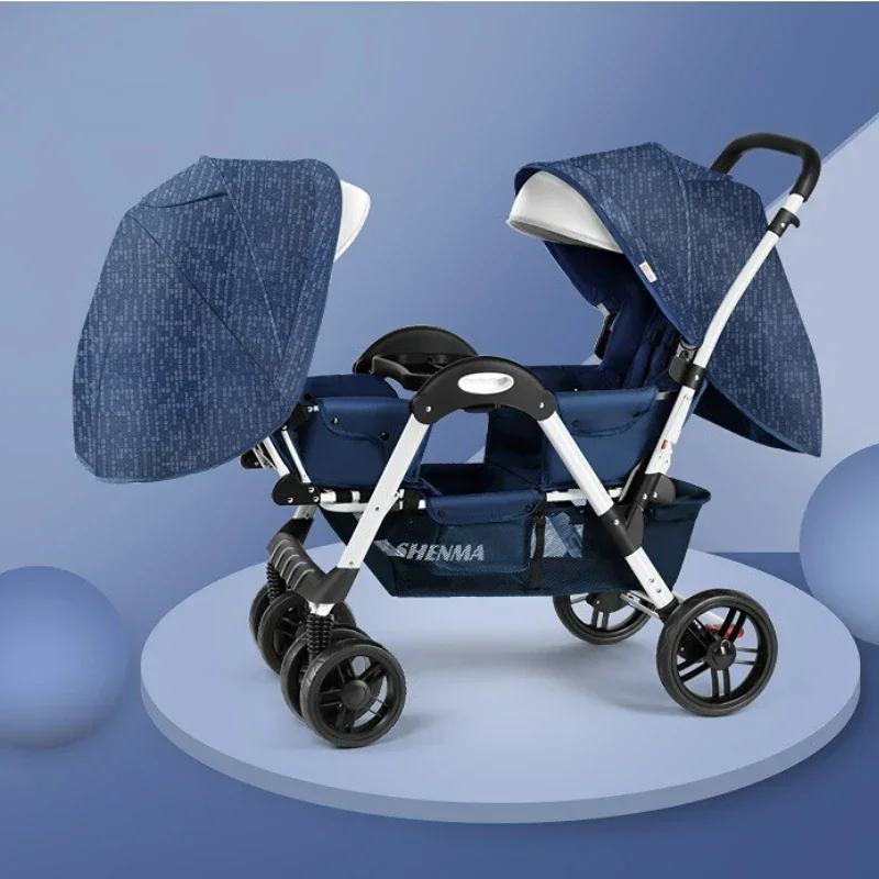 Multi-Funcional Twin Baby Stroller, quatro rodas amortecedores, assentos reclináveis, atualizado Canopy, versátil Pram duplo