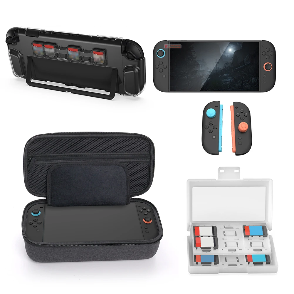 

10 in 1 Accessories Bundle for Nintendo for Switch 2 Console Accessory Kit Protective Cover Screen Protector 6 Thumb Grips Caps
