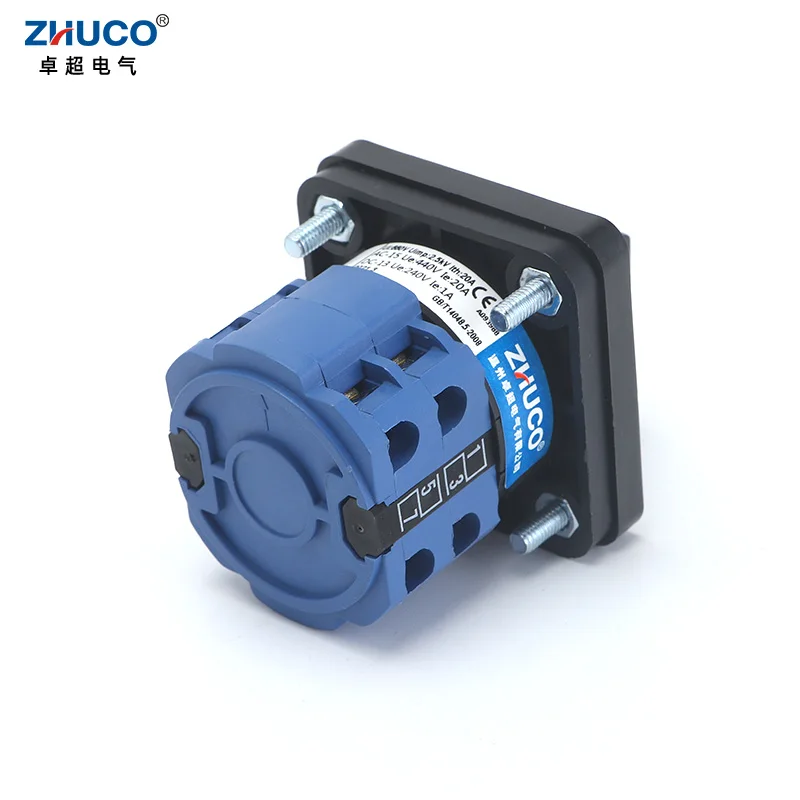 ZHUCO SZW26/LW26-20 20A 660V 64X64/48X48 mm Panel Mount 2 Phase 8 Screws Terminals Knob Selector Cam Rotary Changeover Switch