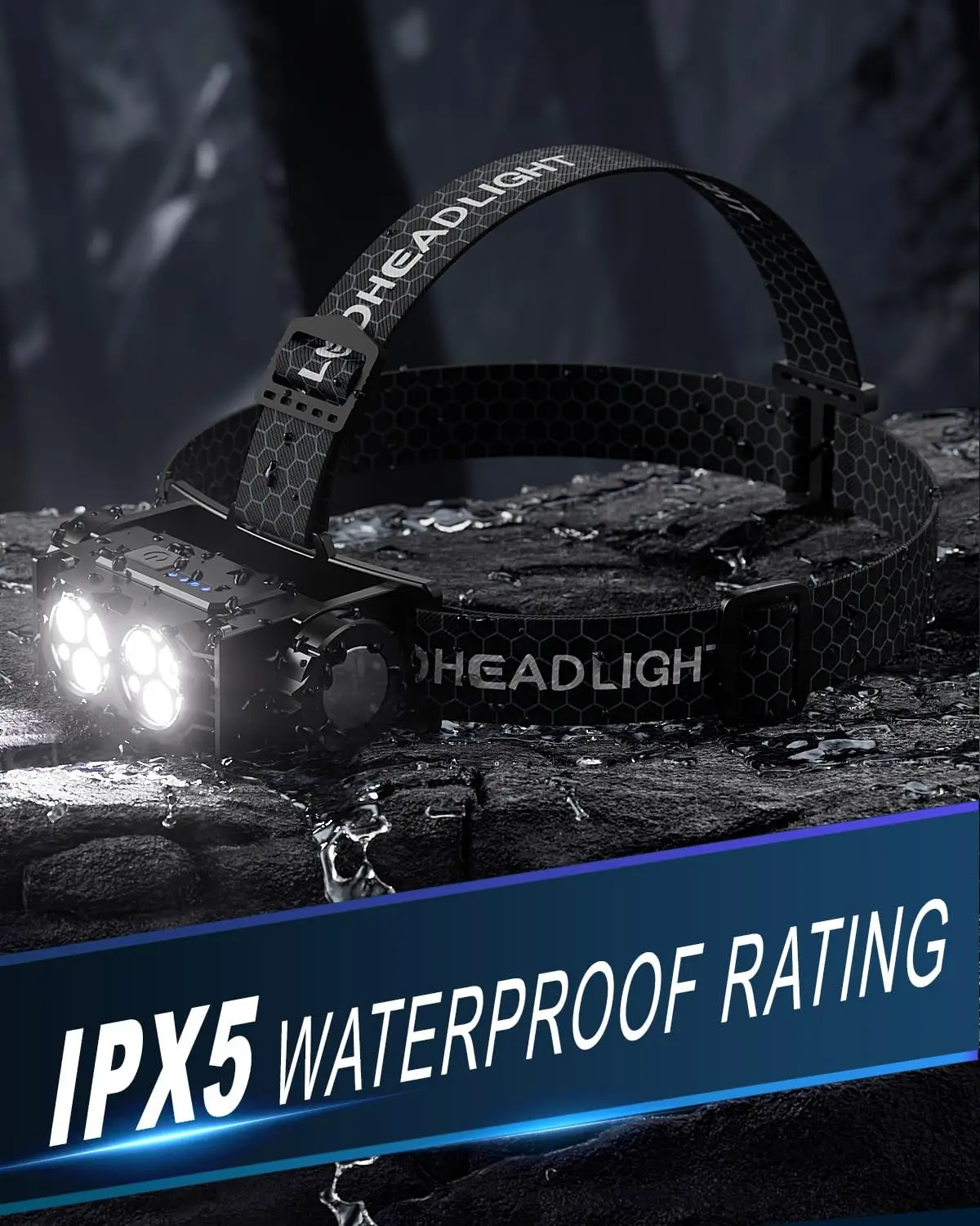 Latarka czołowa LED z możliwością ładowania, magnetyczna, z paskiem na głowę, do użytku na zewnątrz, do biegania, wędkowania, wodoodporna.