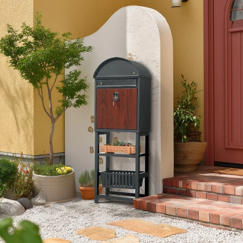 Fixed Standing Mailbox with Basket with Key Nordic Style Detached Residential Newspaper Rack Premium