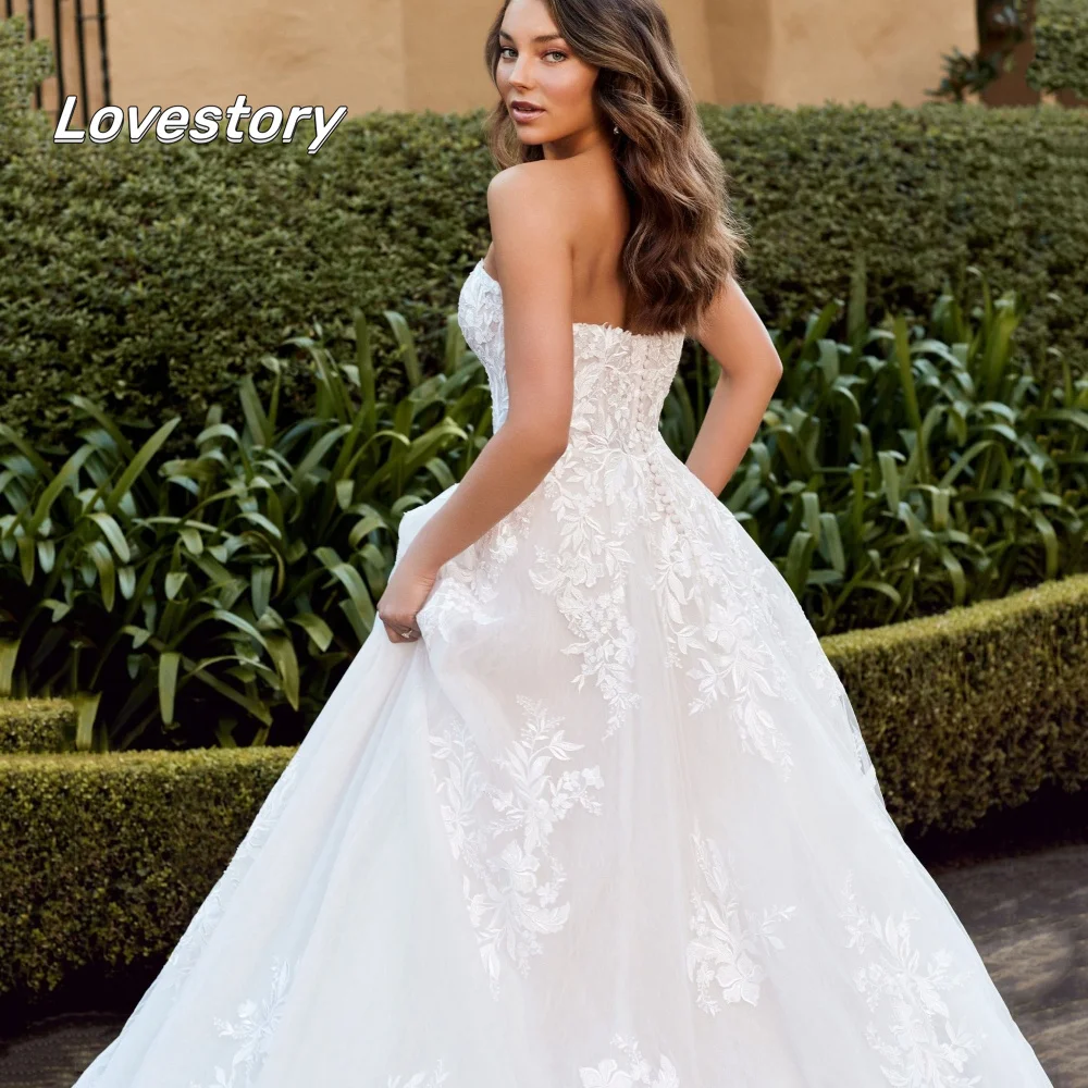 ที่กําหนดเองประณีต Sweetheart ชุดแต่งงานสายปิดไหล่ชุดเจ้าสาวปุ่ม Appliques Gowns Vestido De Novia