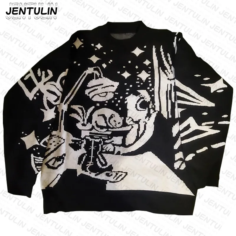 

Harajuku Oversized Sweater Anime Girl Graffiti Vintage Knitted Sweater Jumper Women Winter Unisex Pullover Streetwear Y2k Top