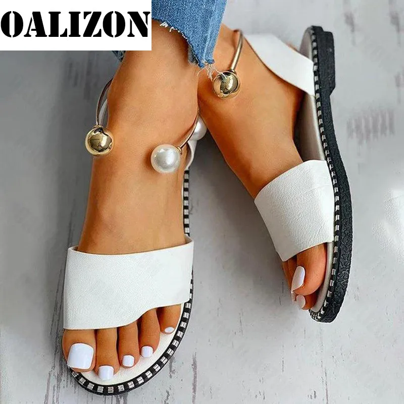 2023 Nieuwe Zomer Vrouwen Kralen Parelmoer Sandalen Slippers Schoenen Dames Flats Sandalen Flip Flop Casual Flat Slingback Sandalen Schoenen