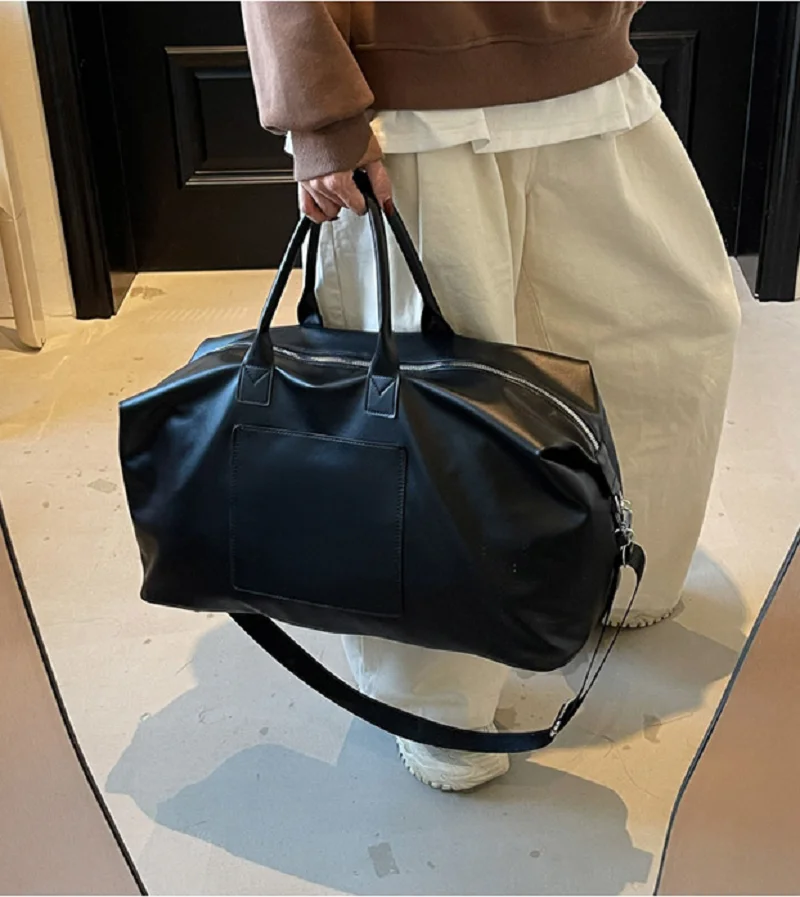 New Korean Fashion High Quality Leather Travel Handbag Men Women's Large Capacity Business Totes Shoulder Bags Shopping Bag
