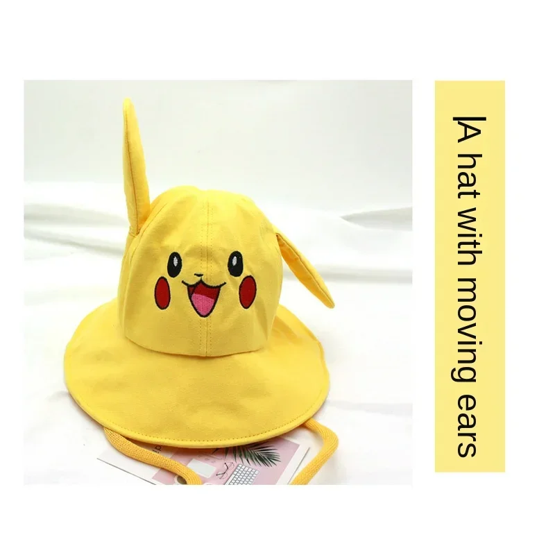 Cartoon Pokemon Pikachu Moving Ears Rabbit Hat Children\'s Boys Girls Summer Cute Kawaii ParentChild Bucket Hat Men Women Sun Hat