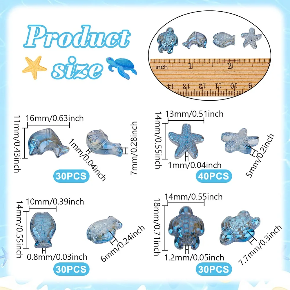 

130Pcs 4 Styles Electroplate Glass Beads Full Rainbow Plated Mixed Shapes Blue 10~18x6~14x5~7.7mm Hole: 0.8~1.2mm