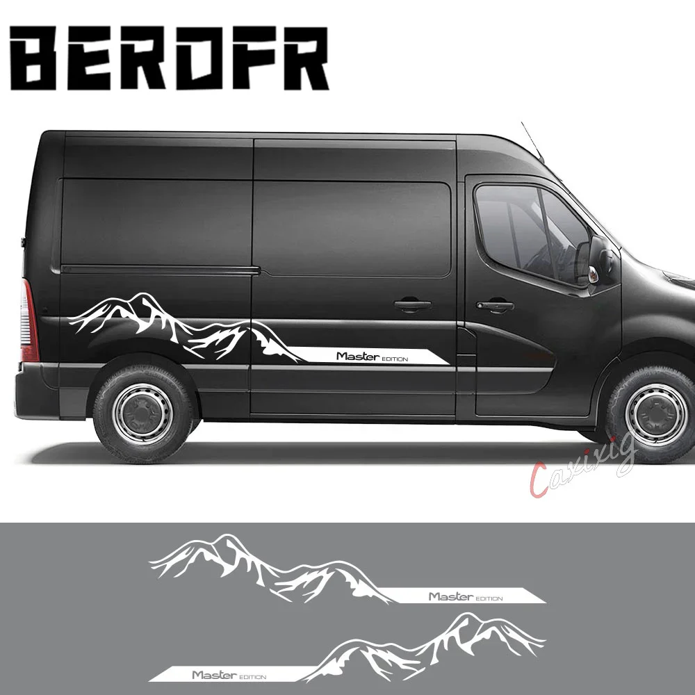 2 pçs adesivos laterais da porta do carro para renault master nv400 van camper montanha gráficos decalques movano conversão acessórios automóveis