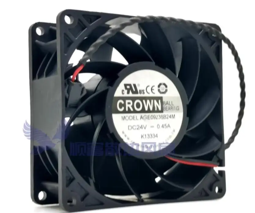 CROWN AGE09238B24M 24V DC 0.45A 90x90x38mm ventilador de refrigeración de servidor de 2 cables