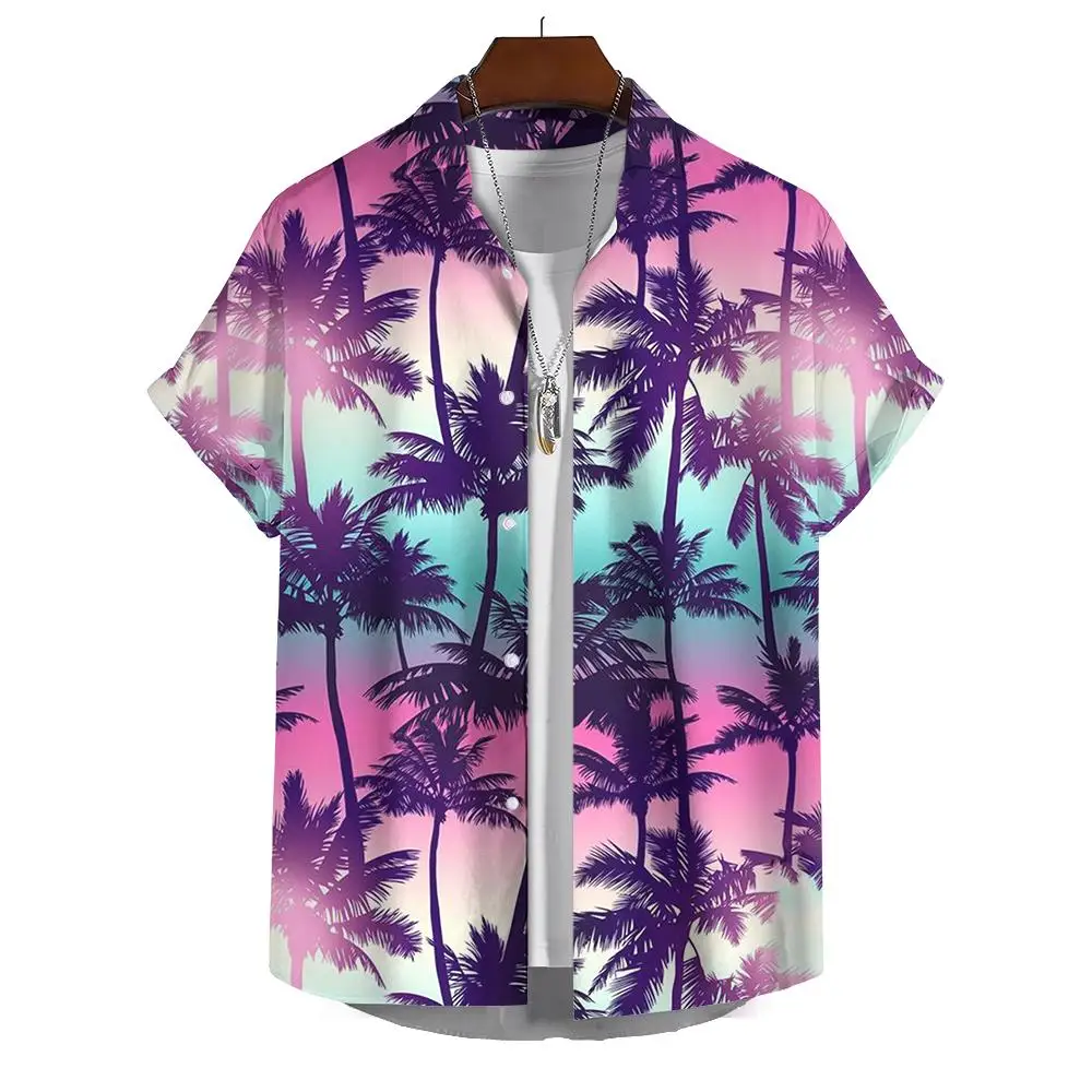 

Hawaii Coconut Tree Graphic Short Sleeve Shirt Men 3D Print Stylish Mew Dream Color Oversize Men Shirts Ourdoor Comfortable Tops