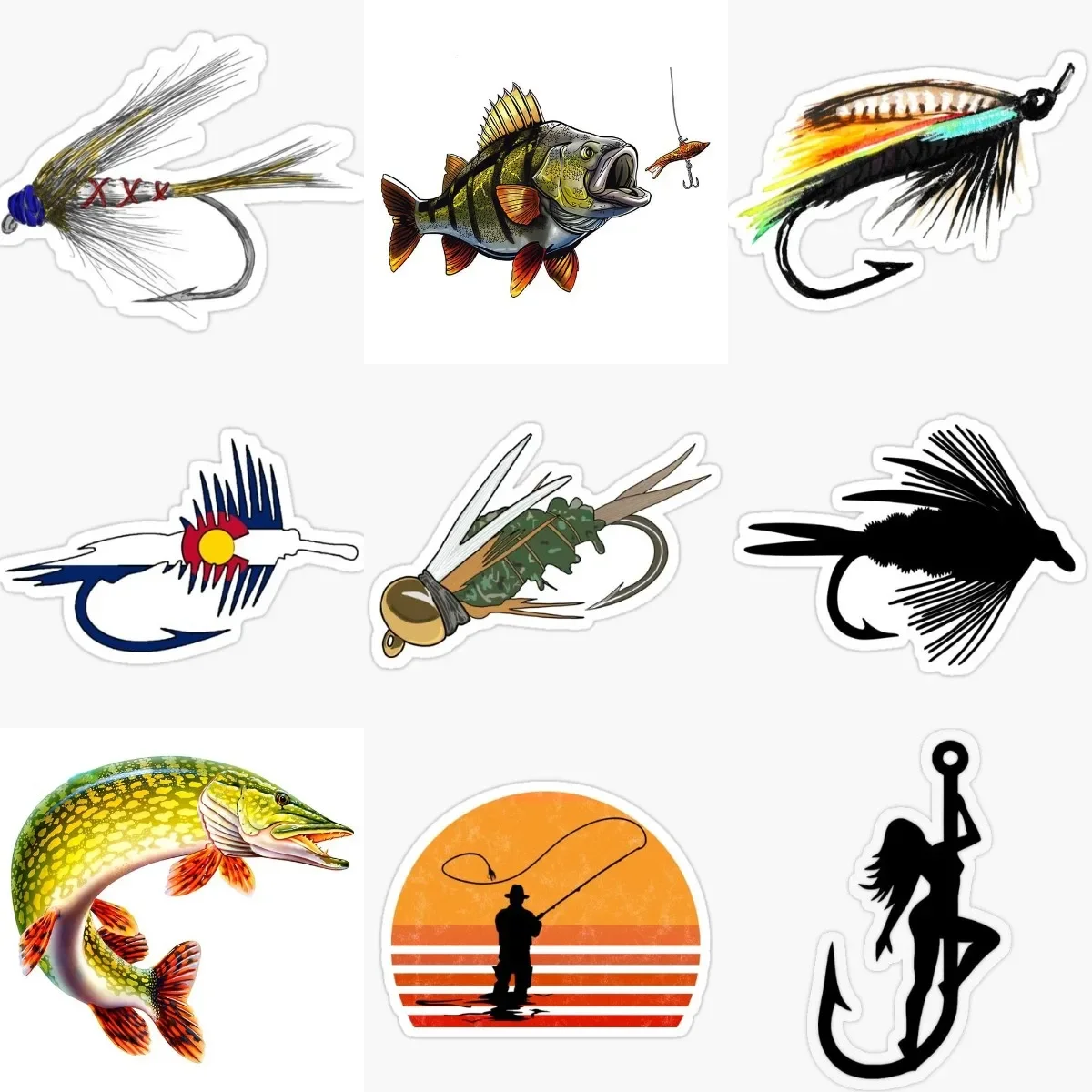 

Creative Fish Fishhook Fishing PVC Waterproof Sticker for Decorate Truck Door Bumper Car Motorcycle Table Wall Decal Accessories