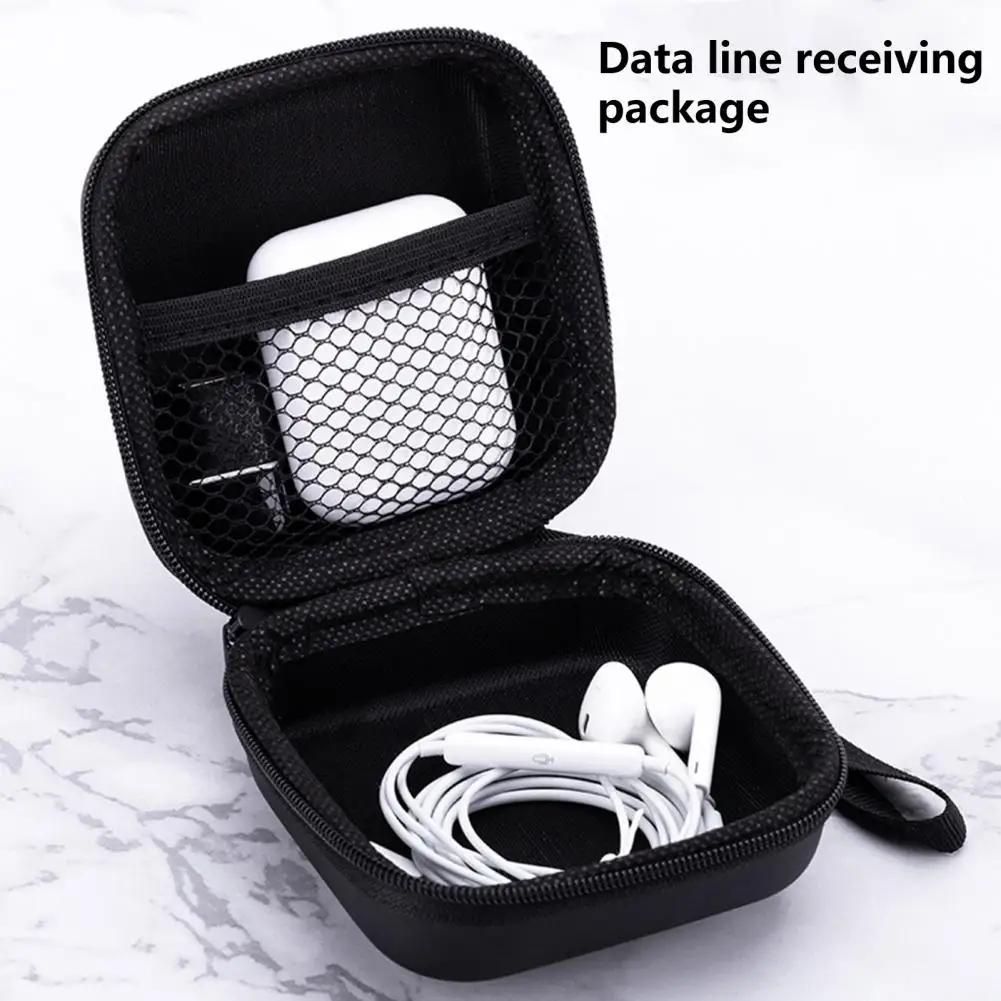 Data Cable Storage Box Black Earphone Case With Lanyard Waterproof Data Cable Organizer Box Classified Zipper Headphone Bag