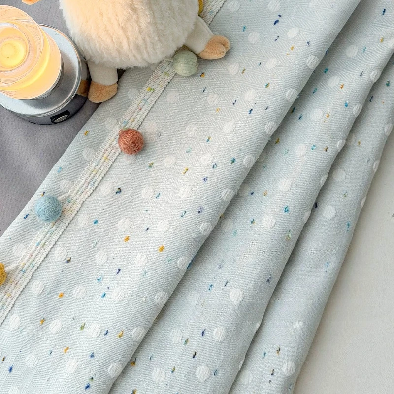 Candy Party Blue Cotton Knitted Curtains for Living Dining Room Bedroom Children's Room Custom Size Blackout Fashion Decoration