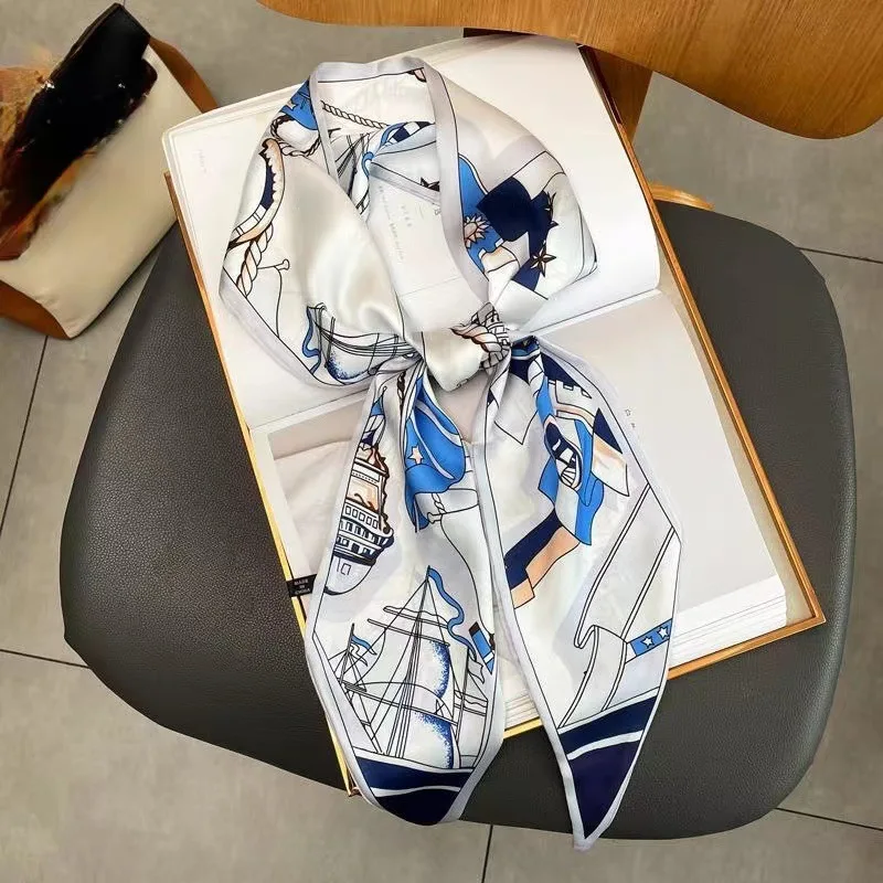 Fashion Print Hair Ribbon Bevel Silk Scarf Women Neck Tie Bag Scarfs Satin Silk Skinny Headscarves Ladies Foulard Floral Bands image 5