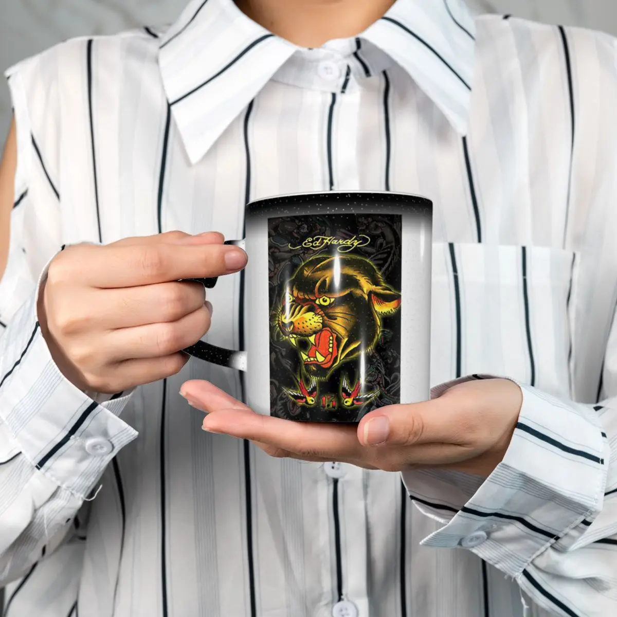 Ed-hardy Tattoo Tiger Skull Mug Funny Ceramic Coffee Cups Tea Mugs Milk Cup Drinkware Gifts for Friends