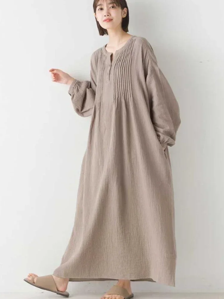 

Dresses for Women 2023 Summer New Korean Fashion LOOSE Long Sleeve Vintage Robe Oversize Streetwear Solid Elegant Long Dresses